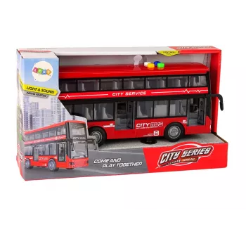 LEAN TOYS Batteriebetriebener Doppeldeckerbus mit Licht und Sound, Reibungsantrieb, Rot