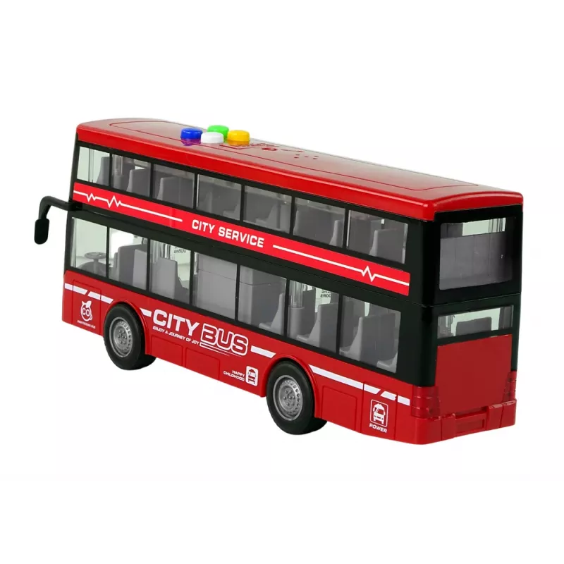 LEAN TOYS Batteriebetriebener Doppeldeckerbus mit Licht und Sound, Reibungsantrieb, Rot
