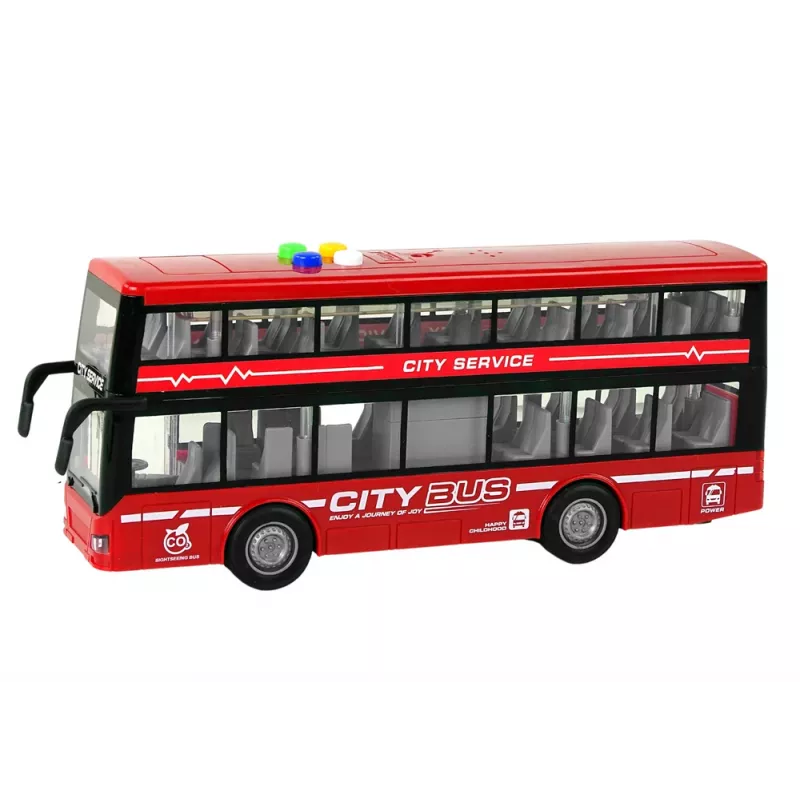 LEAN TOYS Batteriebetriebener Doppeldeckerbus mit Licht und Sound, Reibungsantrieb, Rot