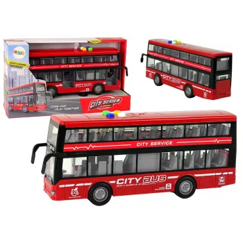 LEAN TOYS Batteriebetriebener Doppeldeckerbus mit Licht und Sound, Reibungsantrieb, Rot
