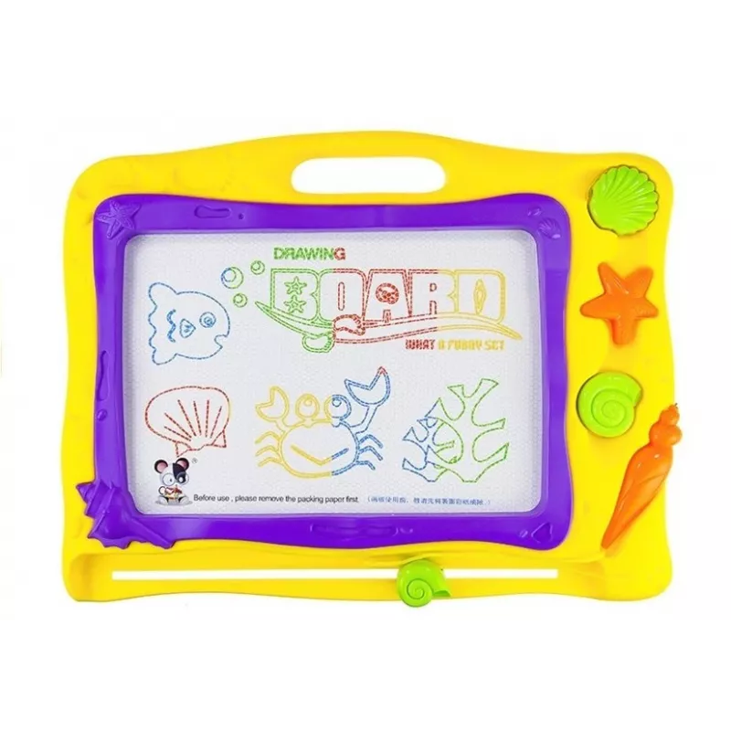 LEAN TOYS Tafel mit Stempeln und buntem Hintergrund
