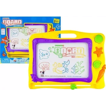 LEAN TOYS Tafel mit Stempeln und buntem Hintergrund