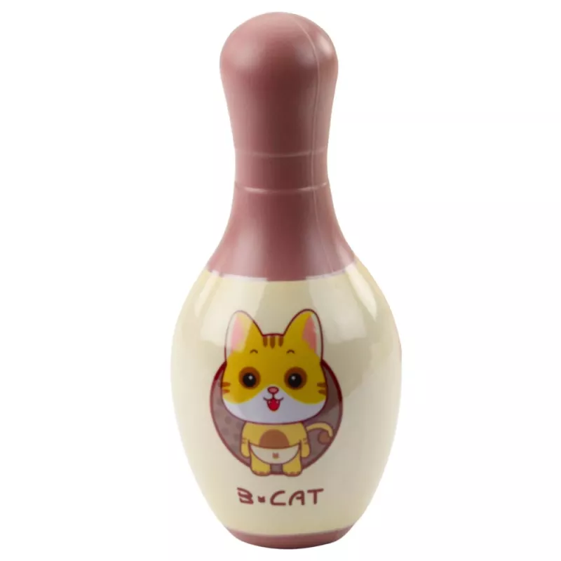 LEAN TOYS Bowling Set mit Katzen für Kinder, 10 Bowling-Pins, 2 bunte Bälle