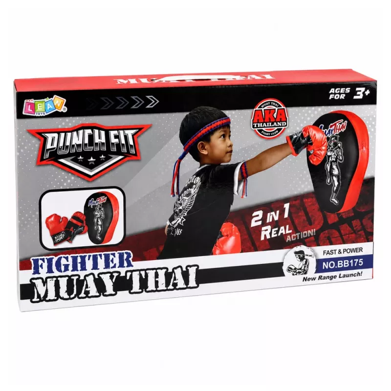 LEAN TOYS 2-in-1 Muay Thai Box-Trainingsset mit Handschuhen und Fokus-Pratzen, Schwarz