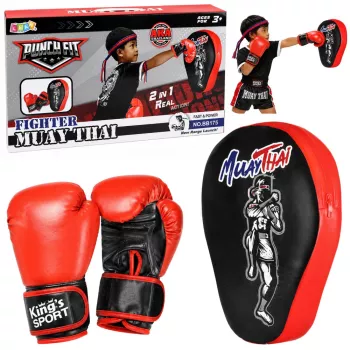LEAN TOYS 2-in-1 Muay Thai Box-Trainingsset mit Handschuhen und Fokus-Pratzen, Schwarz