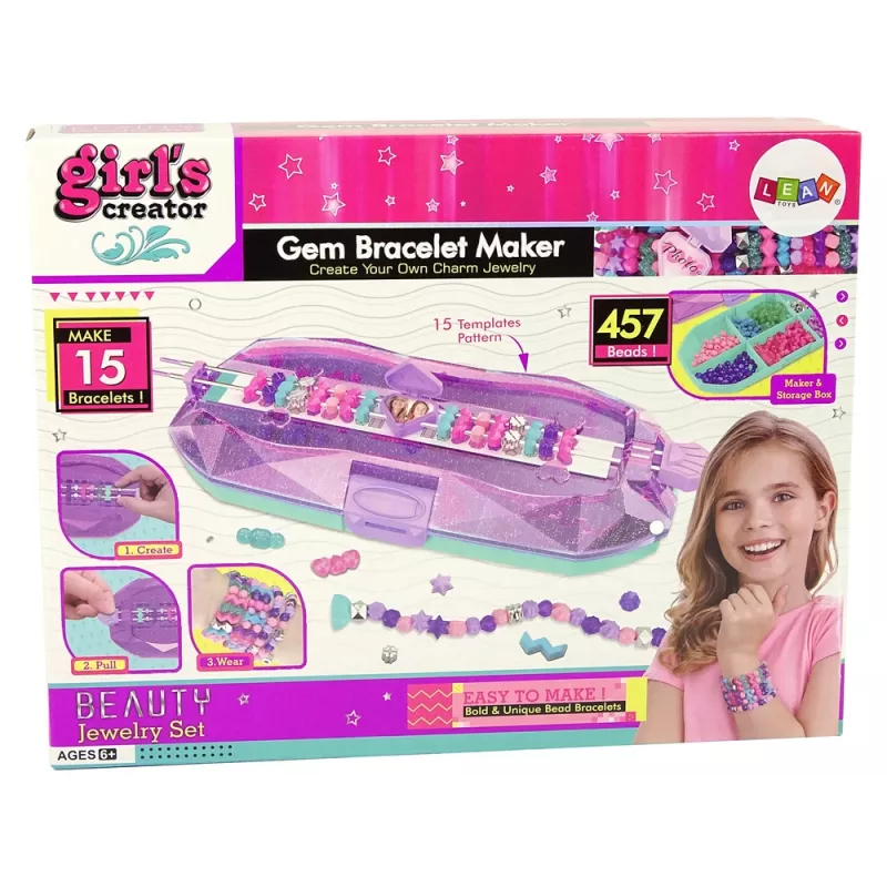 LEAN TOYS Armband-Herstellungsset mit bunten Perlen und Aufbewahrungsbox