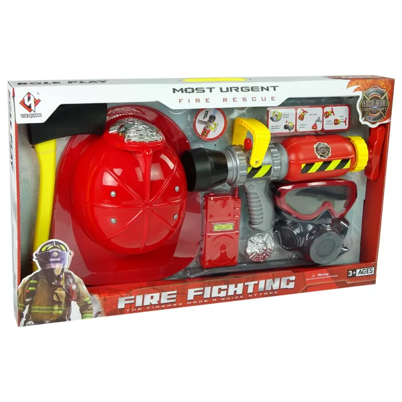 LEAN TOYS Brigade Set Feuerlöscher Wassermaske Helm Rot