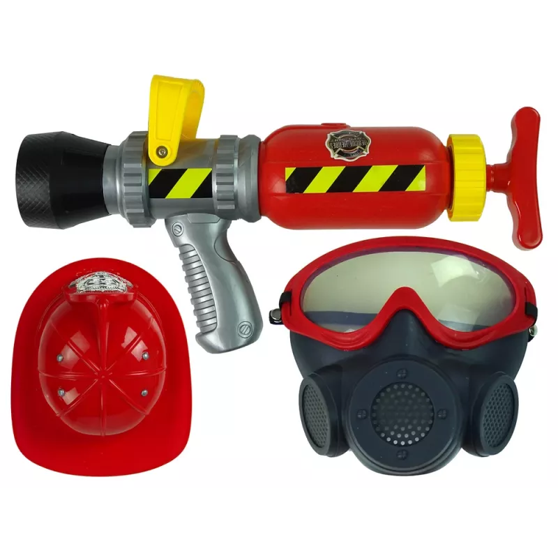 LEAN TOYS Brigade Set Feuerlöscher Wassermaske Helm Rot