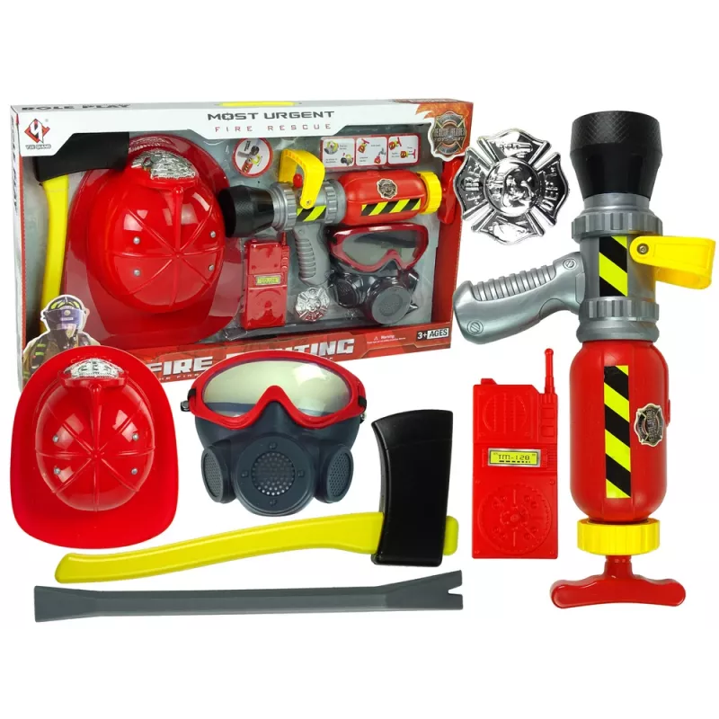 LEAN TOYS Brigade Set Feuerlöscher Wassermaske Helm Rot