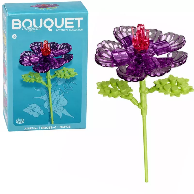 LEAN TOYS Bausteine Einzelne Blume mit Stiel Bunter Mix 71-106 Teile