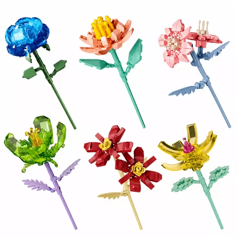 LEAN TOYS Bausteine Einzelne Blume mit Stiel Bunter Mix 71-106 Teile