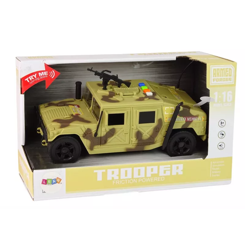 LEAN TOYS Auto Militärfahrzeug Reibungsantrieb Tarnung Sand Licht Geräusche