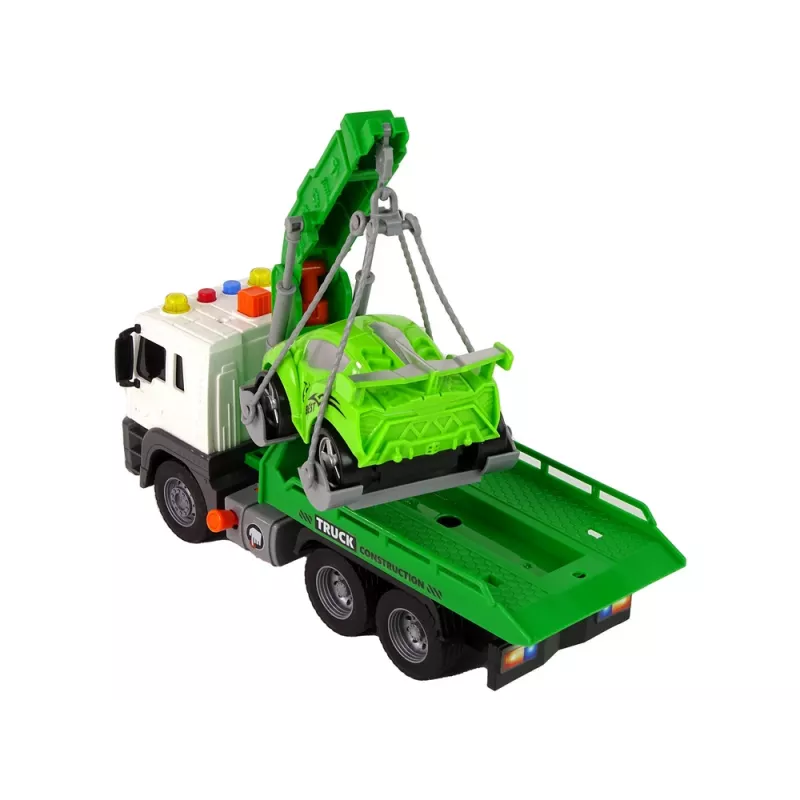 LEAN TOYS Car Transporter Roadside Assistance Tow Truck 1:16 Green Sound Lights