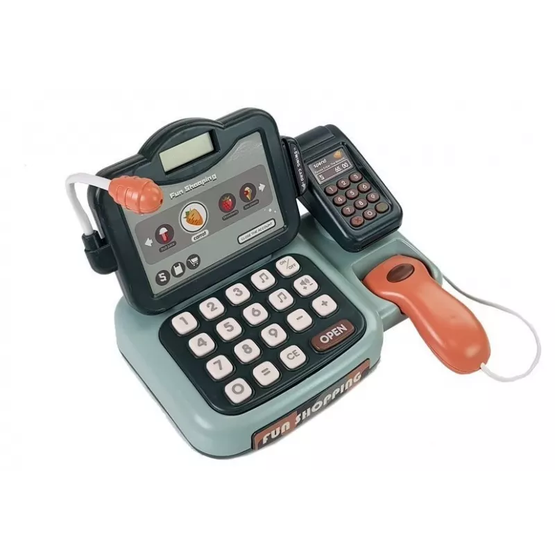 LEAN TOYS Kassenspielzeug Shop-Set mit Mikrofon-Soundterminal – Interaktives Rollenspiel-Set für Kinder ab 3 Jahren