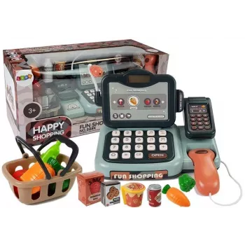 LEAN TOYS Kassenspielzeug Shop-Set mit Mikrofon-Soundterminal – Interaktives Rollenspiel-Set für Kinder ab 3 Jahren