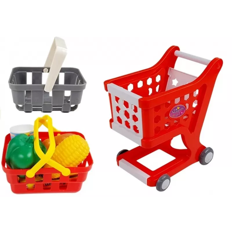 LEAN TOYS Registrierkasse mit Einkaufswagen, Körben & Zubehör | 35-teiliges Rollenspiel-Set mit funktionierendem Taschenrechner, beleuchtetem Scanner, Mikrofon, Einkaufswagen und Korb | Für Kinder ab 3 Jahren