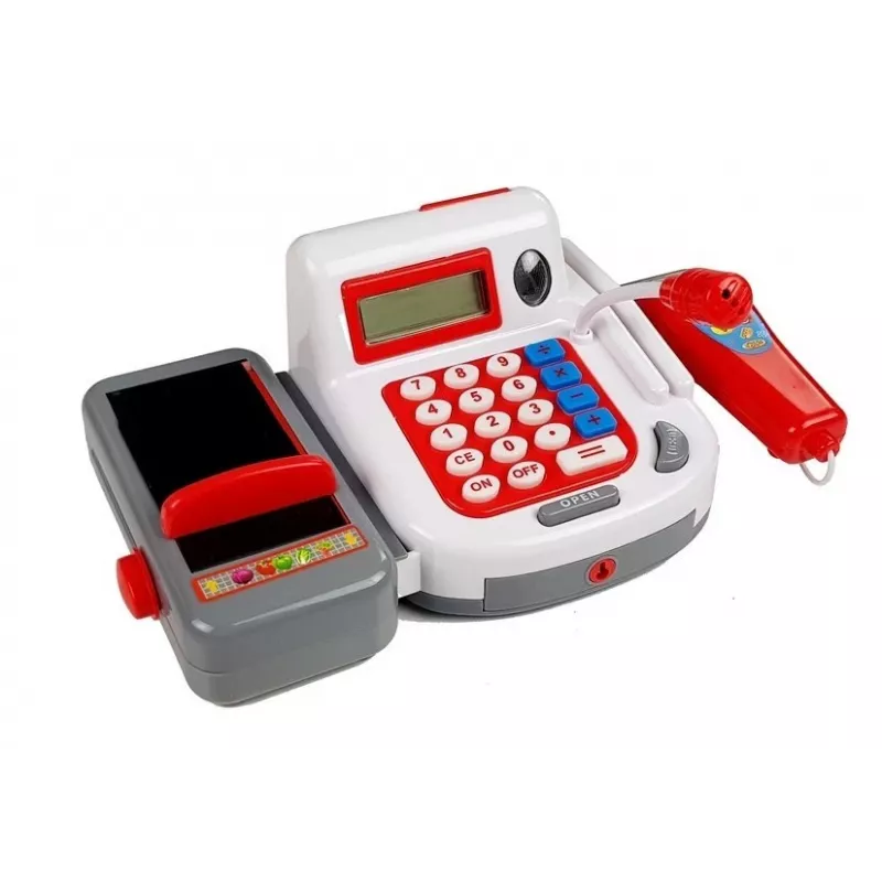 LEAN TOYS Registrierkasse mit Einkaufswagen, Körben & Zubehör | 35-teiliges Rollenspiel-Set mit funktionierendem Taschenrechner, beleuchtetem Scanner, Mikrofon, Einkaufswagen und Korb | Für Kinder ab 3 Jahren