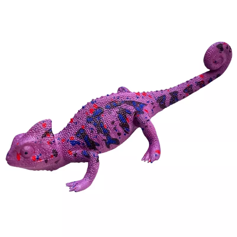 LEAN TOYS Chamäleon Gummi-Figur dehnbar realistisch lila Reptil 14 cm