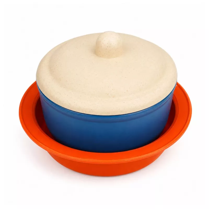 LEAN TOYS Kinder-Bambusfaser-Geschirrset, Blau und Orange, 15-teilig