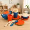 LEAN TOYS Kinder-Bambusfaser-Geschirrset, Blau und Orange, 15-teilig