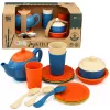 LEAN TOYS Kinder-Bambusfaser-Geschirrset, Blau und Orange, 15-teilig