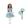 LEAN TOYS Kinderpuppe Emily Spring mit langen Haaren und blauem Blumenkleid