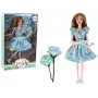 LEAN TOYS Kinderpuppe Emily Spring mit langen Haaren und blauem Blumenkleid