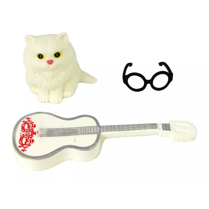 LEAN TOYS Kinderpuppe Emily mit Gitarre, Brille, langen blonden Haaren und Kätzchen