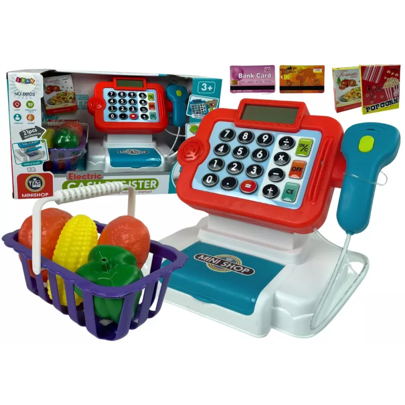 LEAN TOYS Kinder-Kassenrechner mit Gemüsekorb