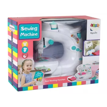 Lean Toys Nähmaschine für Kinder - Weiß, batteriebetrieben, realistisches Spielzeug mit Fußpedal und LED-Licht