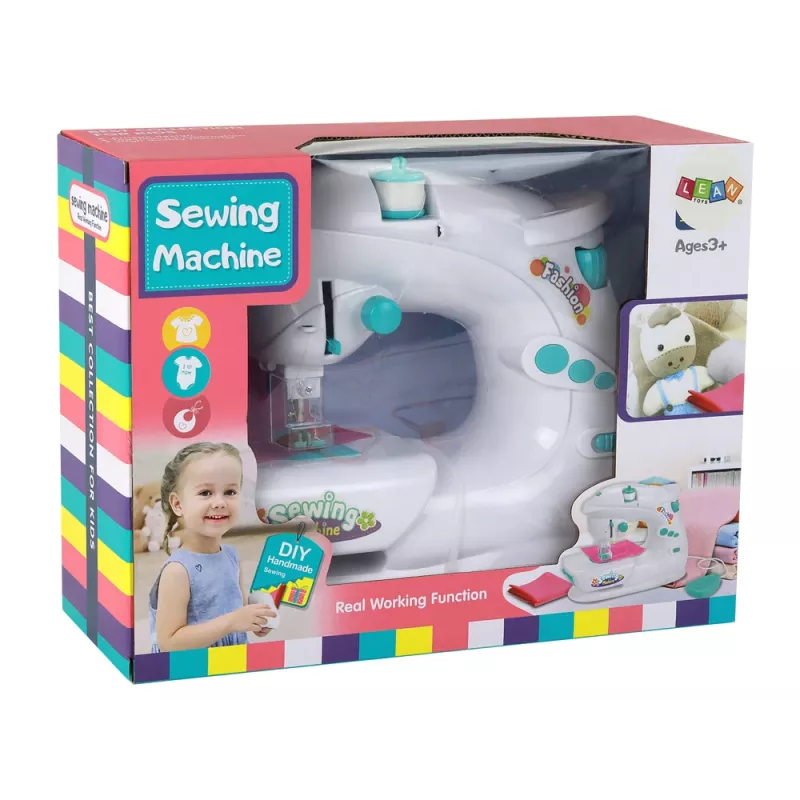 Lean Toys Nähmaschine für Kinder - Weiß, batteriebetrieben, realistisches Spielzeug mit Fußpedal und LED-Licht