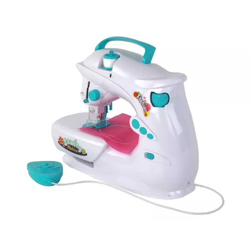 Lean Toys Nähmaschine für Kinder - Weiß, batteriebetrieben, realistisches Spielzeug mit Fußpedal und LED-Licht