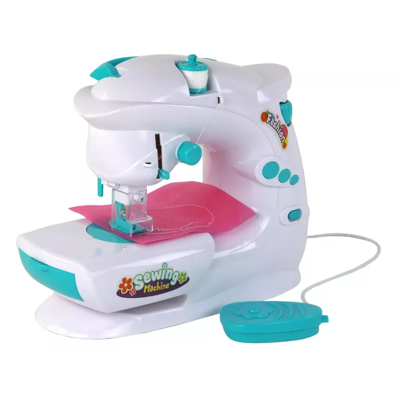 Lean Toys Nähmaschine für Kinder - Weiß, batteriebetrieben, realistisches Spielzeug mit Fußpedal und LED-Licht