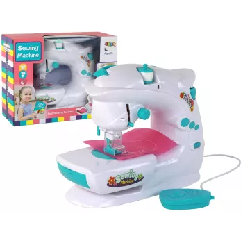 Lean Toys Nähmaschine für Kinder - Weiß, batteriebetrieben, realistisches Spielzeug mit Fußpedal und LED-Licht