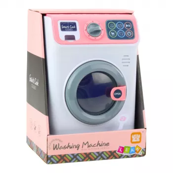 LEAN TOYS Kinder-Waschmaschine mit rotierender Trommel, Lichtern und Geräuschen, Weiß/Rosa