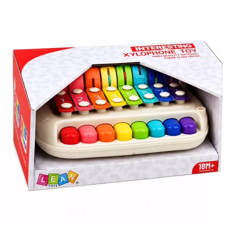 LEAN TOYS Kinder-Xylophon-Piano, buntes Musikinstrument 2-in-1 mit Schlägel