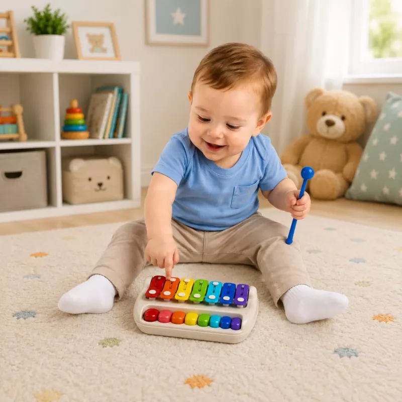LEAN TOYS Kinder-Xylophon-Piano, buntes Musikinstrument 2-in-1 mit Schlägel