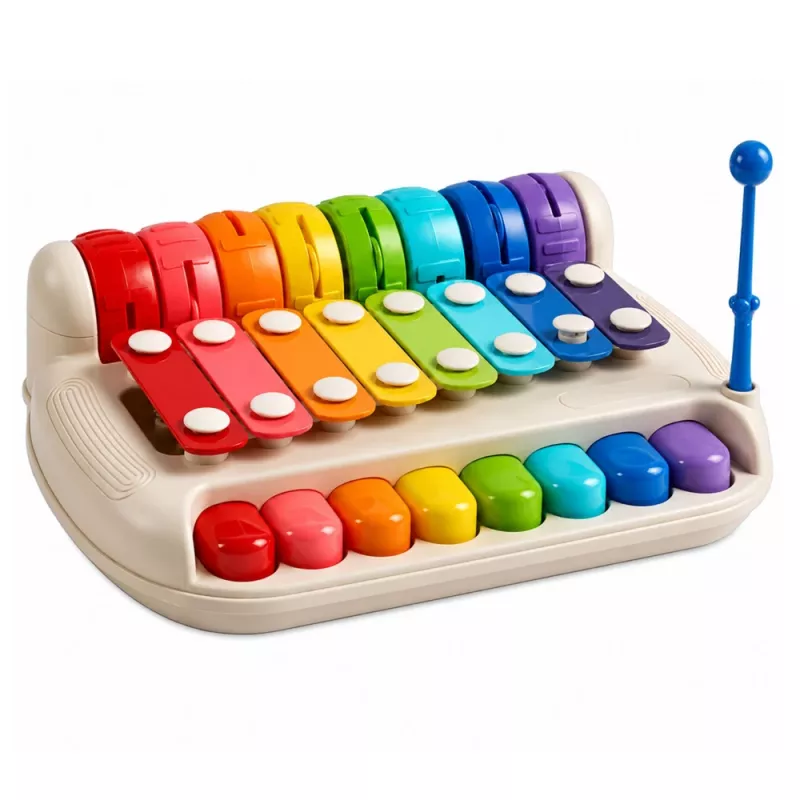 LEAN TOYS Kinder-Xylophon-Piano, buntes Musikinstrument 2-in-1 mit Schlägel