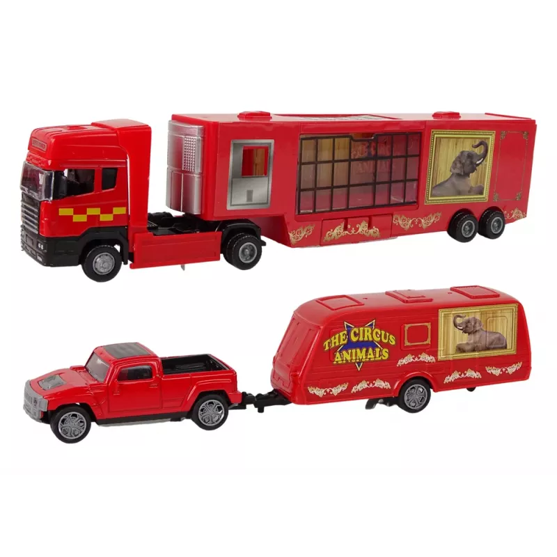 LEAN TOYS Circus Animals Fahrzeug-Set Der Zirkustiere LKW + Auto mit Anhänger