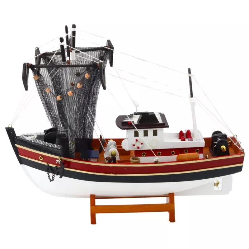 LEAN TOYS Sammlerstück Dekoratives Schiff Fischerboot Fischernetz Modell 38x31cm