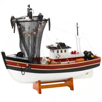LEAN TOYS Sammlerstück Dekoratives Schiff Fischerboot Fischernetz Modell 38x31cm