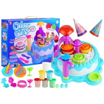 LEAN TOYS Color Clay DIY Geburtstagstorten-Haus - 24 Farben Lufttrocknende Modelliermasse Bastelset mit Werkzeugen, Formen & Zubehör für Kinder ab 6 Jahren