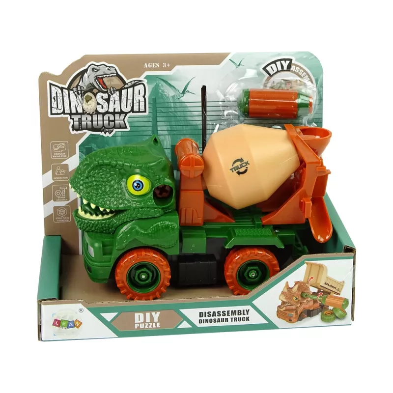 LEAN TOYS Betonmischer Dinosaurier Unwrecker grünes Zubehör