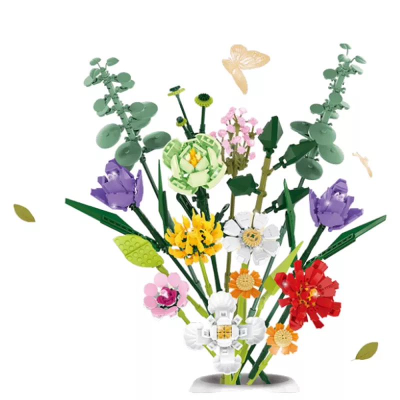 LEAN TOYS Bausteine Dekorativer Blumenstrauß aus bunten Blumen 836 Teile