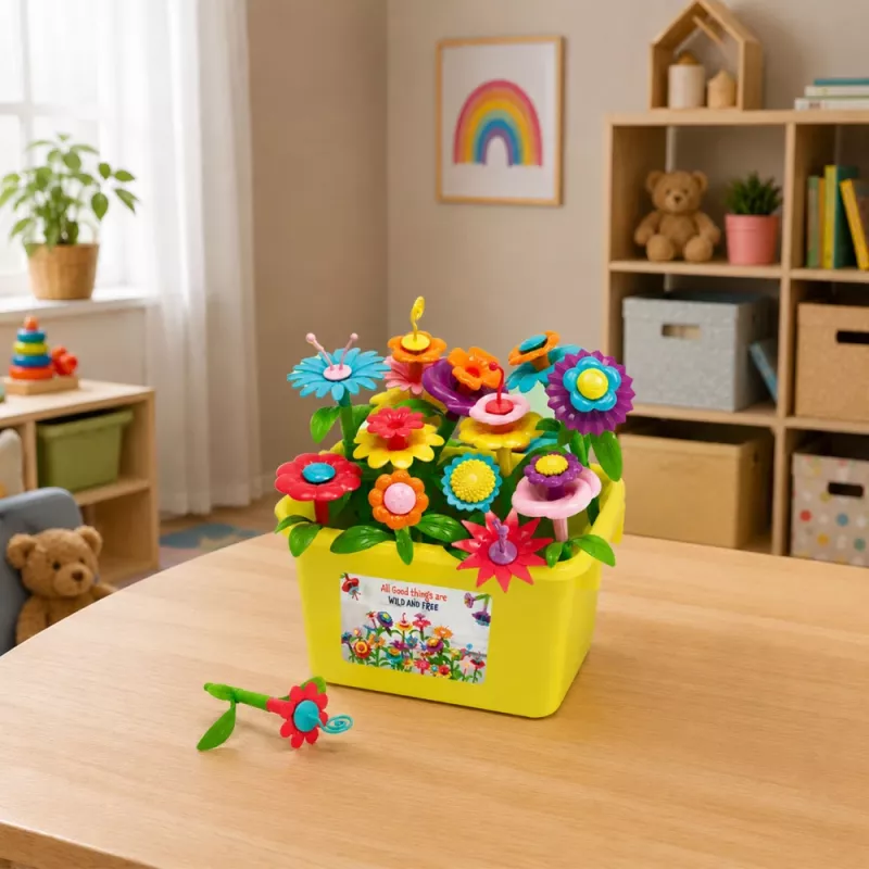 LEAN TOYS Bausteine Blumen Bunter Blumengarten im Karton 73 Stk.