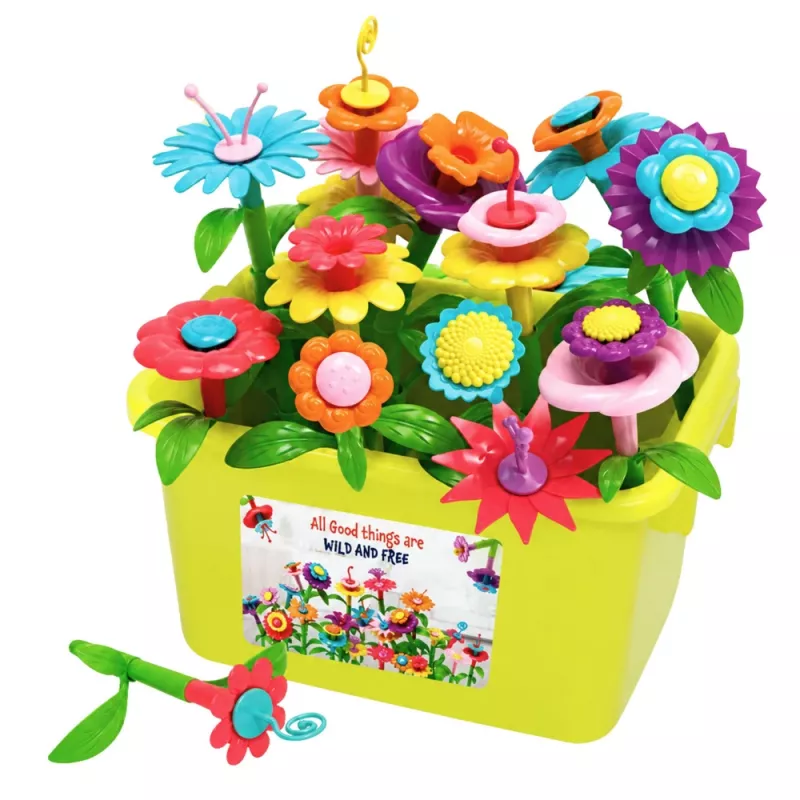 LEAN TOYS Bausteine Blumen Bunter Blumengarten im Karton 73 Stk.