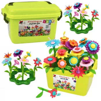 LEAN TOYS Bausteine Blumen Bunter Blumengarten im Karton 73 Stk.