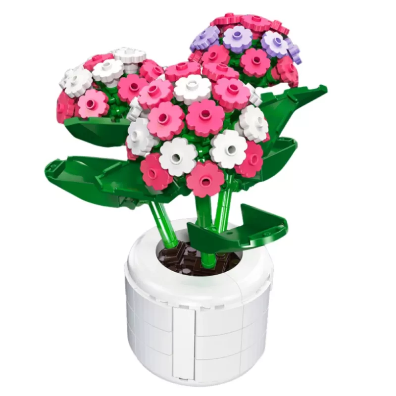 LEAN TOYS Bausteine Rosa Hortensie im Topf 342 Teile