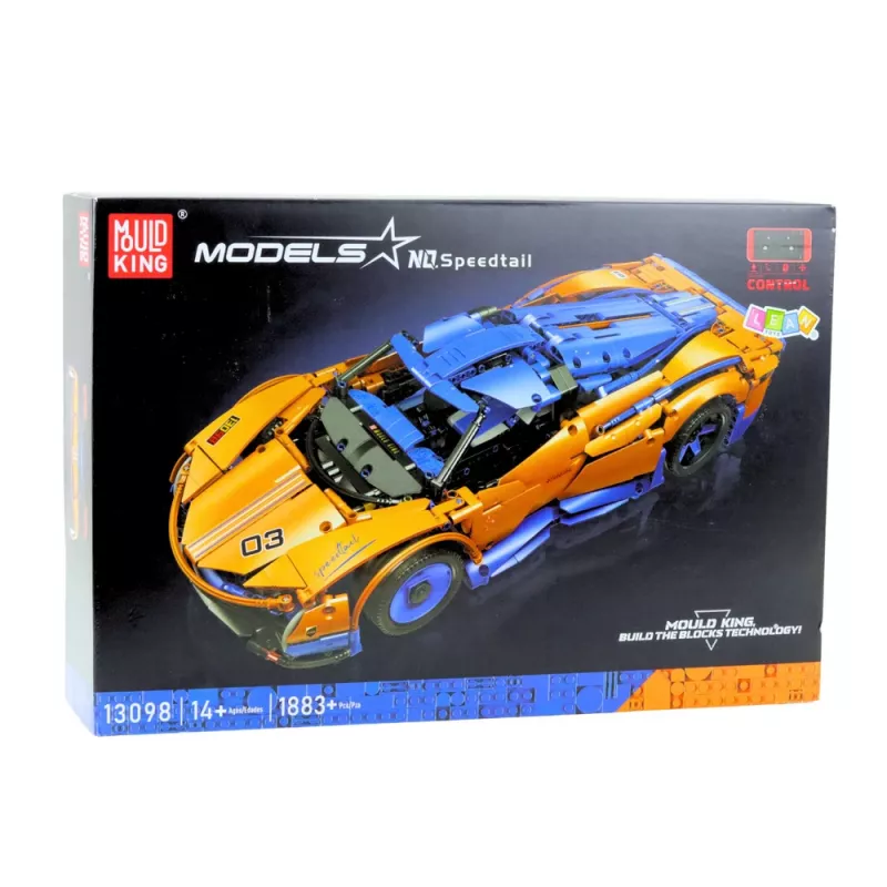 LEAN TOYS Konstruktionsbausteine Sportwagen RC – Blau und Orange (1883 Teile, 2,4 GHz, Maßstab 1:8)