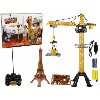 LEAN TOYS Baukran mit Fernsteuerung 90 cm hoher Eiffelturm-Bausatz